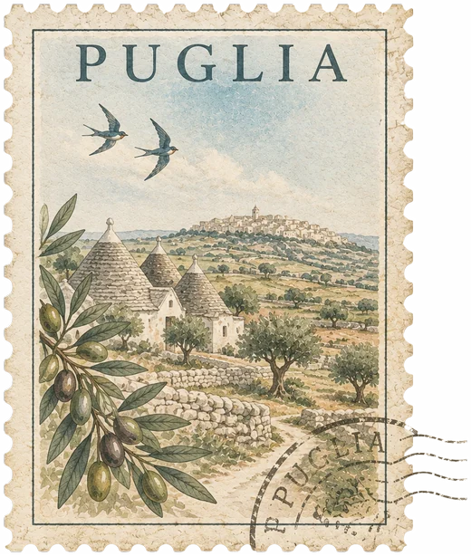 Francobollo ad acquerello della Puglia